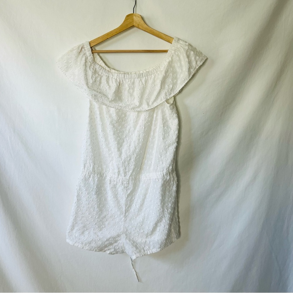 Madewell Cotton White Off Shoulder Swiss Dot Romper - Picture 4 of 12
